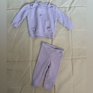 Pink Knit Baby Sweater & Legging Set